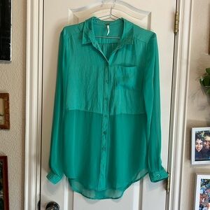 Free People Green Button up Sheer Top sz M